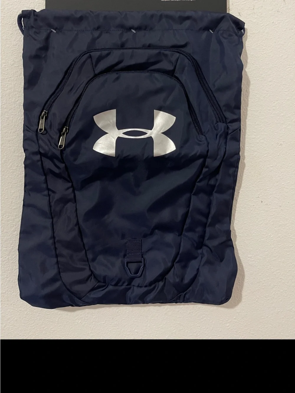 Under Armour Navy Drawstring Gym Backpack with Silver Logo